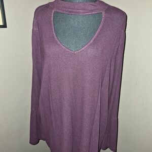 Lane Bryant Plum V-Neck Long Sleeve Top with Shoulder Cutout